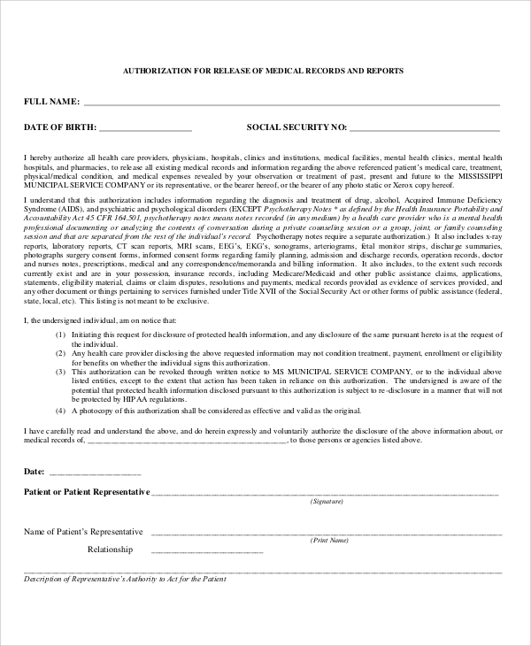 hipaa medical authorization release form