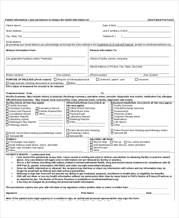 generic medical authorization release form pdf
