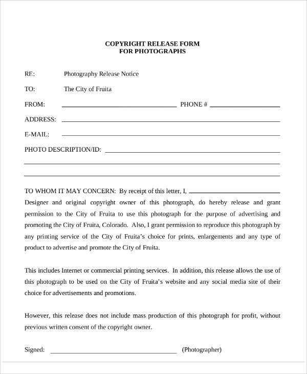 FREE 7 Sample Photography Copyright Release Forms In MS Word PDF