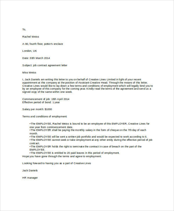 job contract agreement letter