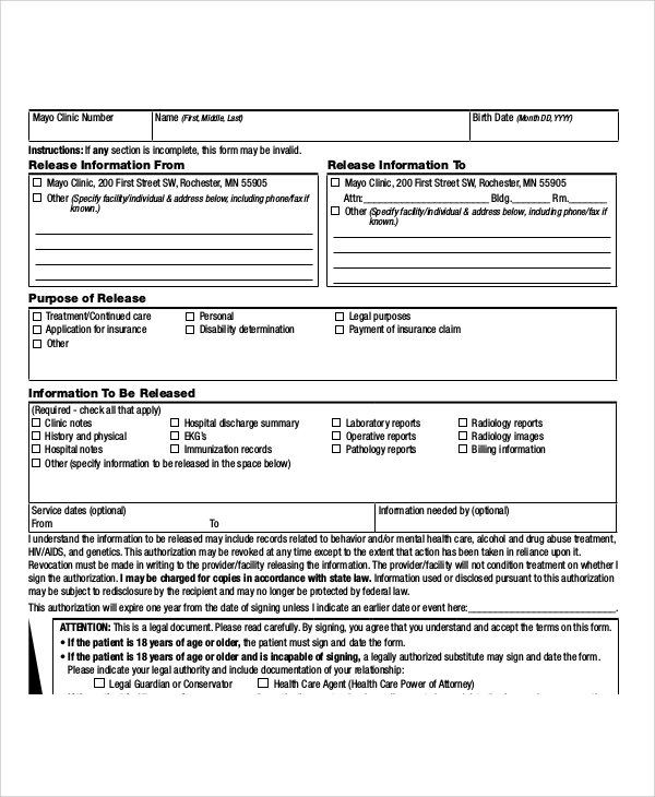 medical authorization information release form