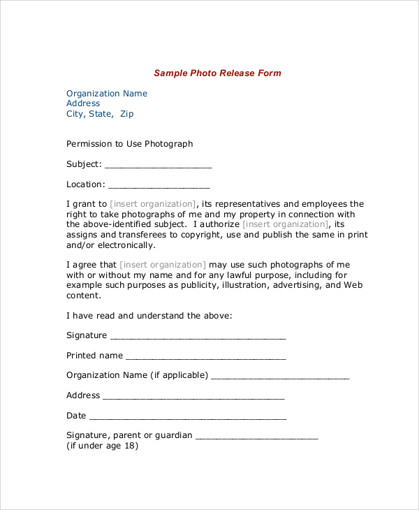 generic photo release form in pdf