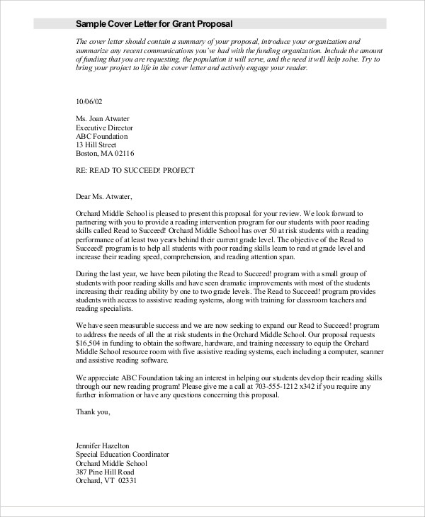 grant proposal letter sample