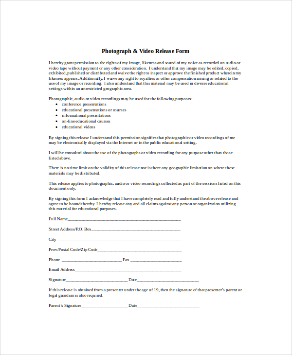 generic photo video release form