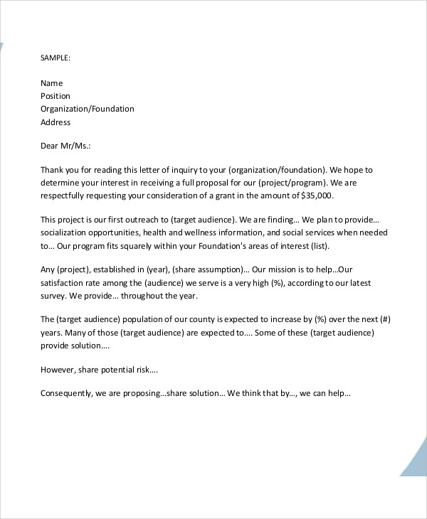 grant writing cover letter sample