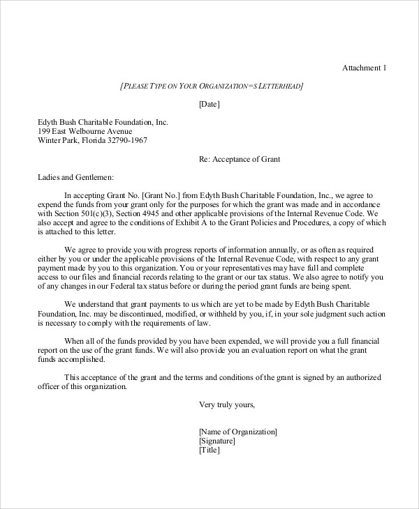 grant proposal acceptance letter