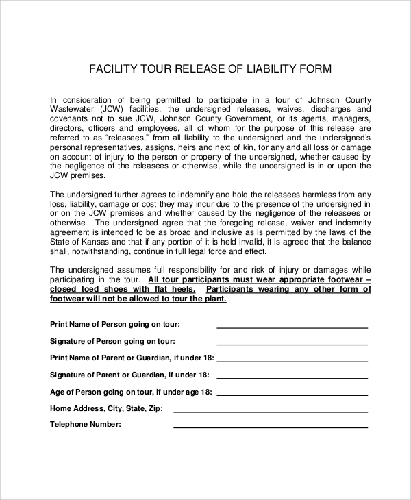 facility tour release of liability form