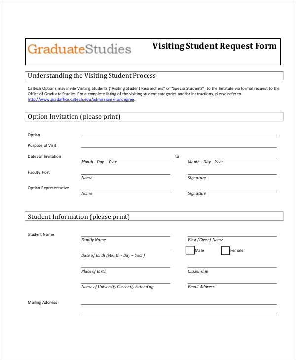 visiting student request form free