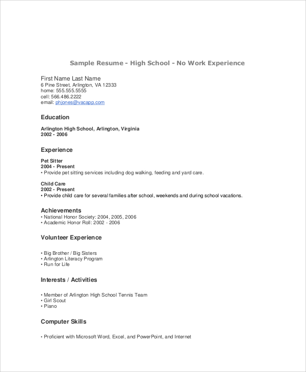 resume templates for teens