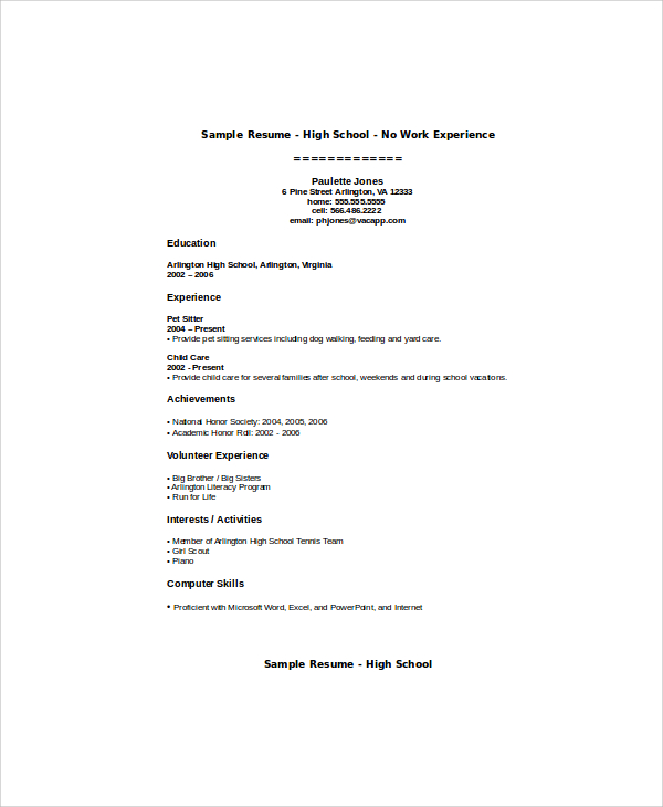 Sample Teenage Resume 5 Examples In Word PDF