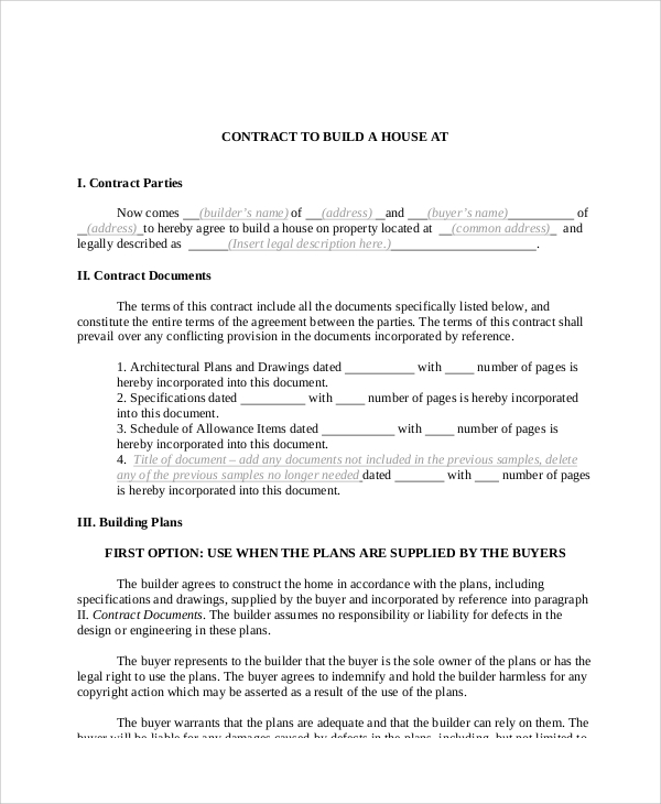 Agreement To Construct A House