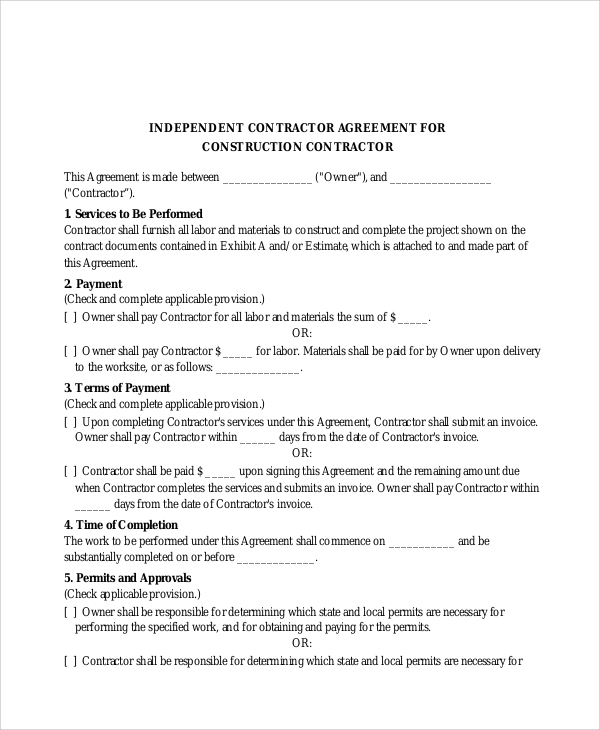 construction contract agreement template