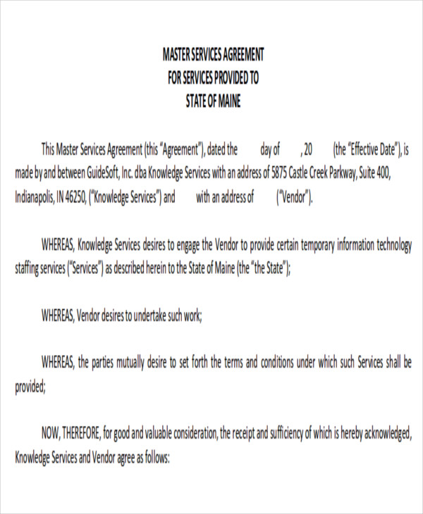 vendor service agreement format