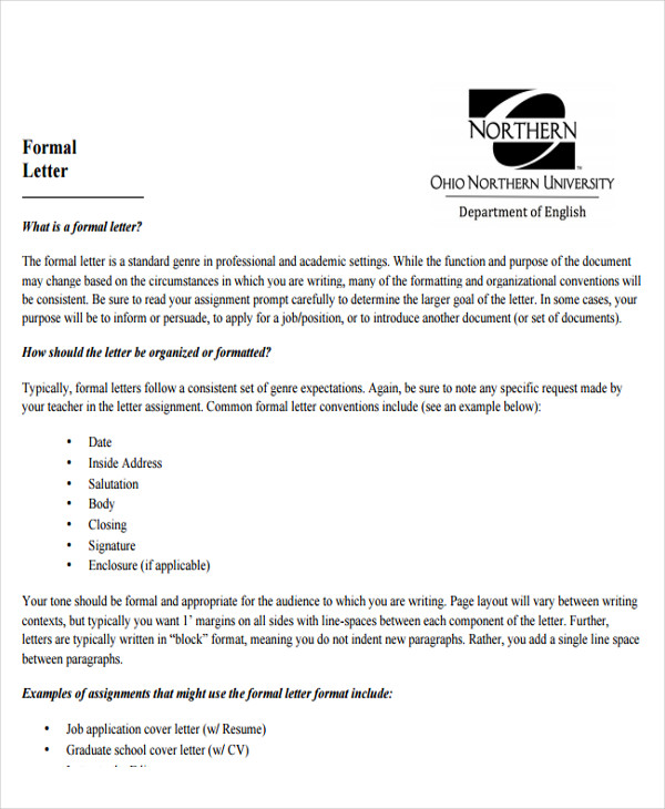 format for addressing a formal letter