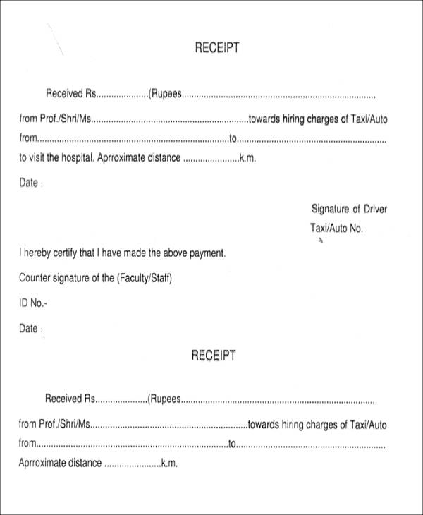 driver payment receipt format sample