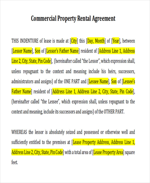 commercial short term rental agreement