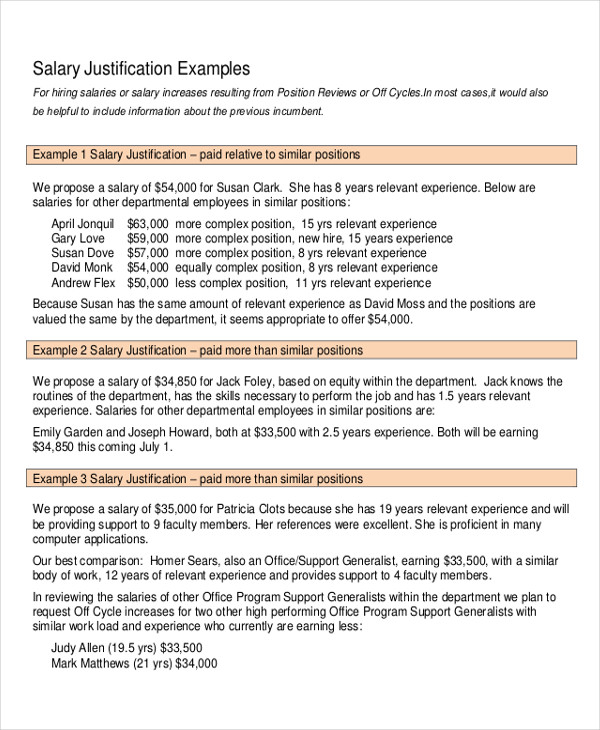 salary requirements in business plan example