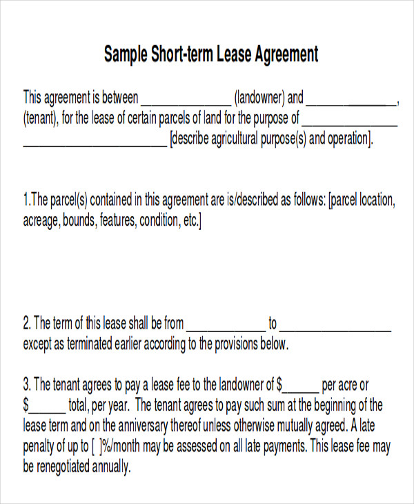 FREE 10+ Sample ShortTerm Rental Agreement Templates in PDF MS Word