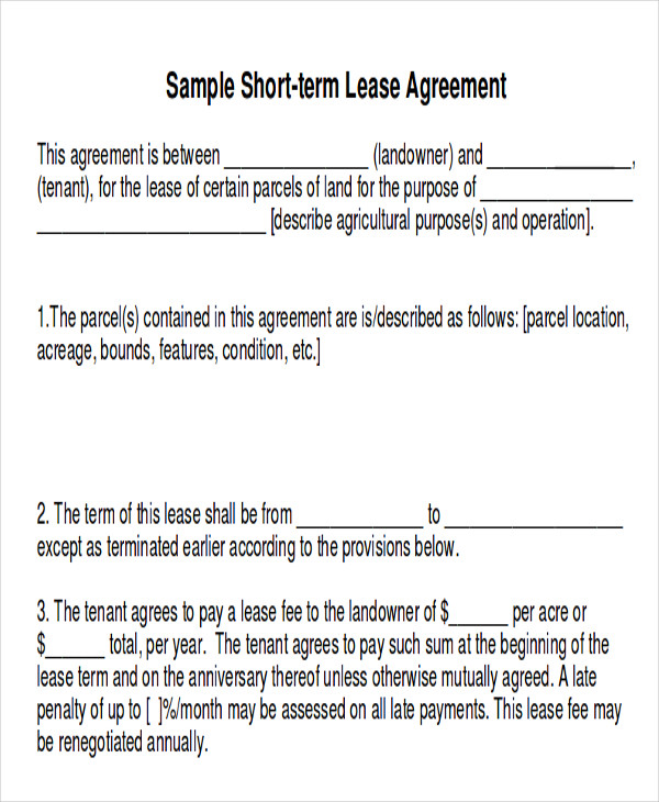 short term lease rental agreement