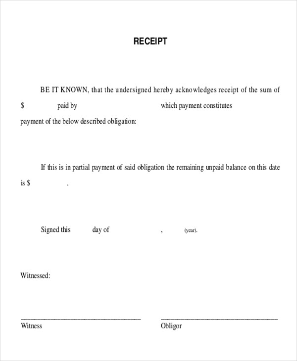 sample of payment receipt acknowledgement
