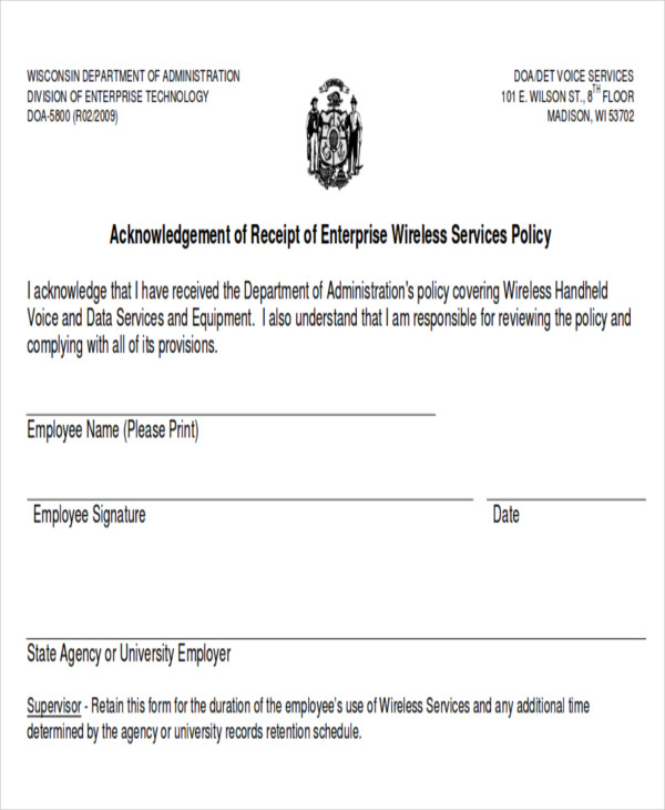 payment receipt acknowledgement format