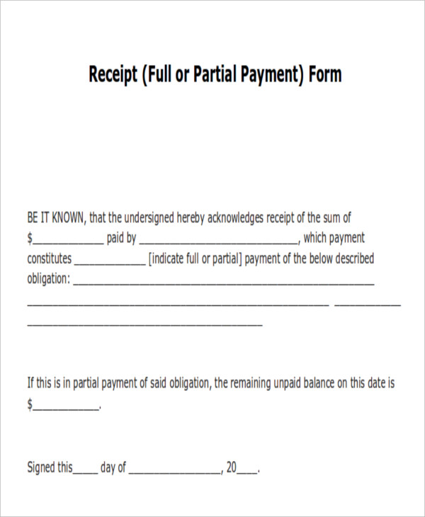 acknowledgement of receipt of payment