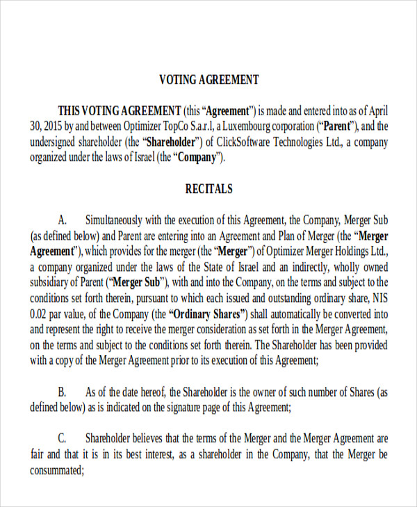 shareholder voting agreement example
