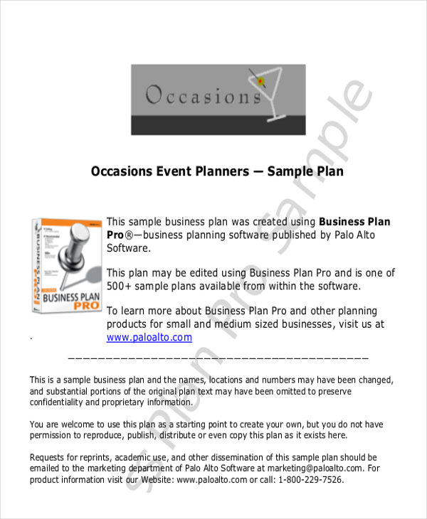 occasions event planners sample pdf