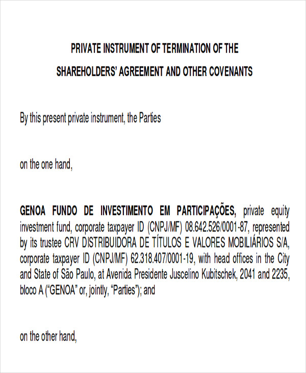 shareholder termination agreement