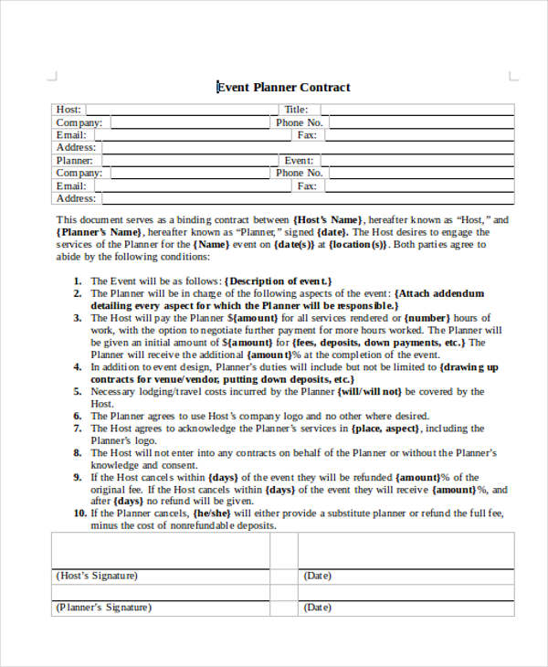 FREE 14 Event Planner Contract Samples In MS Word PDF Google Docs