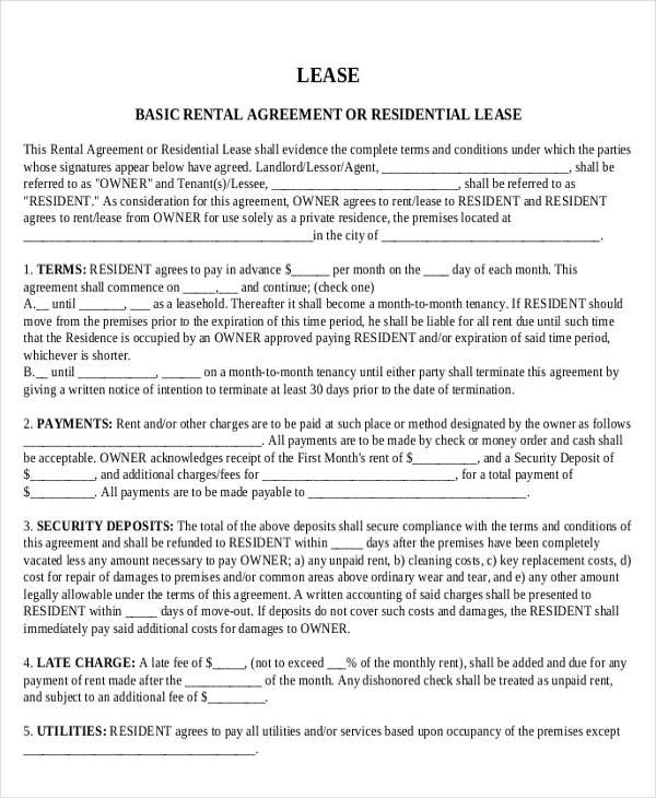 basic rental lease agreement sample1