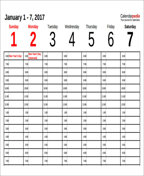 sample free weekly budget calendar