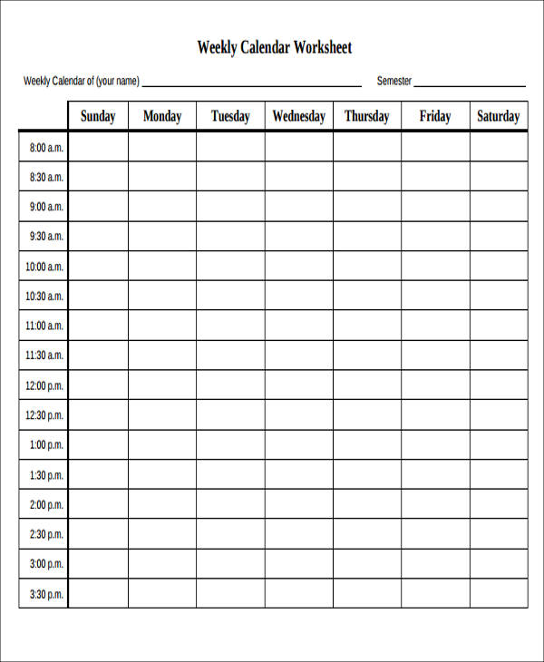 blank weekly calendar example