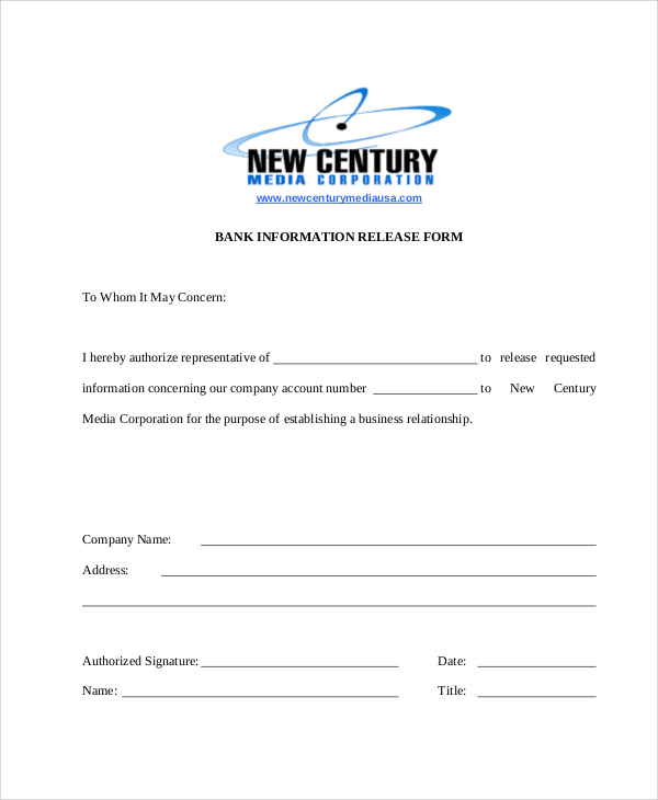 bank information release form