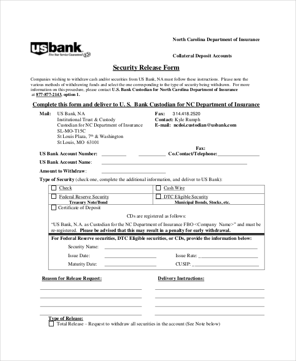 bank security release form
