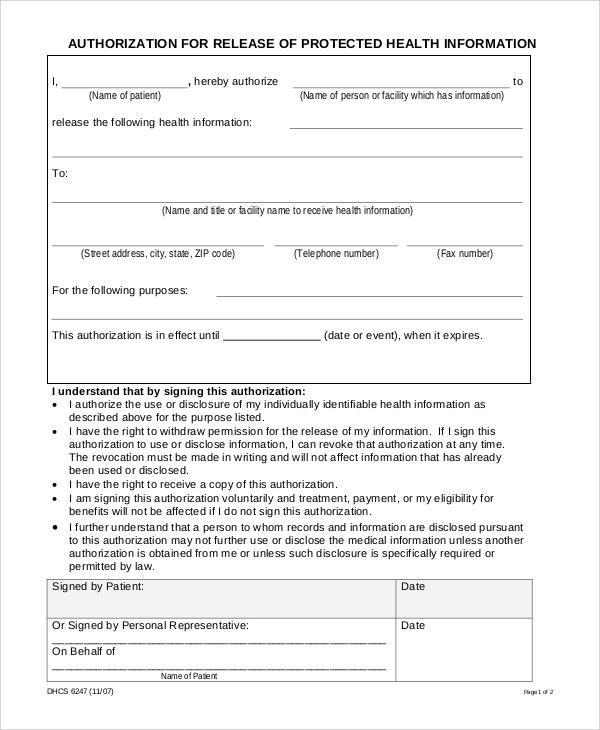 protected medical information release form