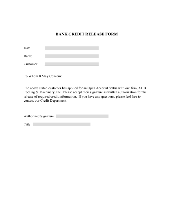 bank credit release form