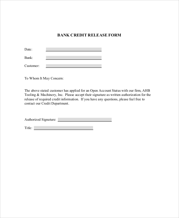 Sample Bank Release Form 9 Examples In Word PDF