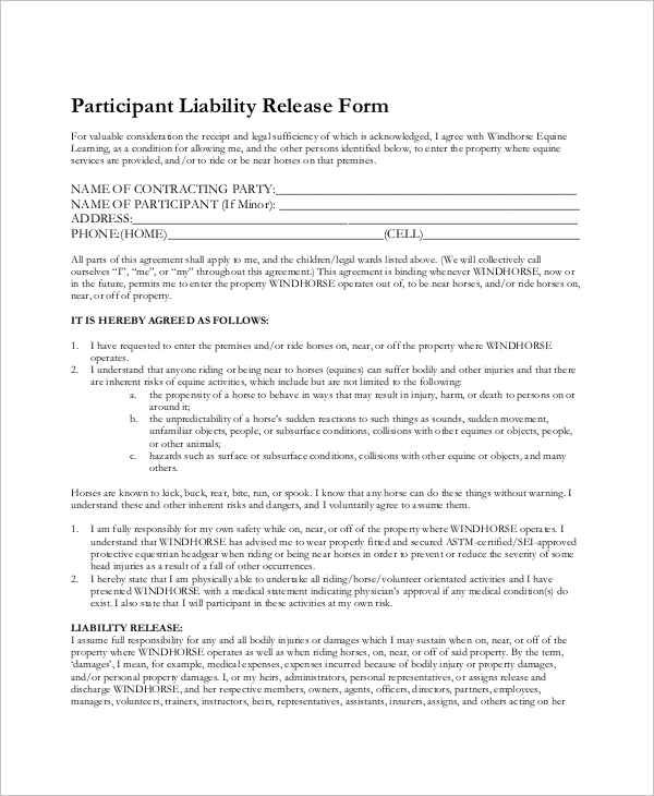 equine liability release form