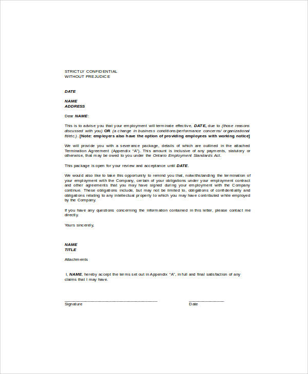 termination letter of agreement