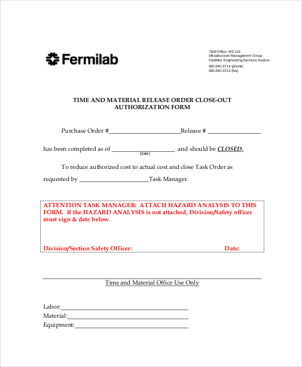 material release order form