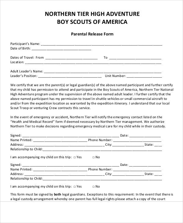 sample parent release form