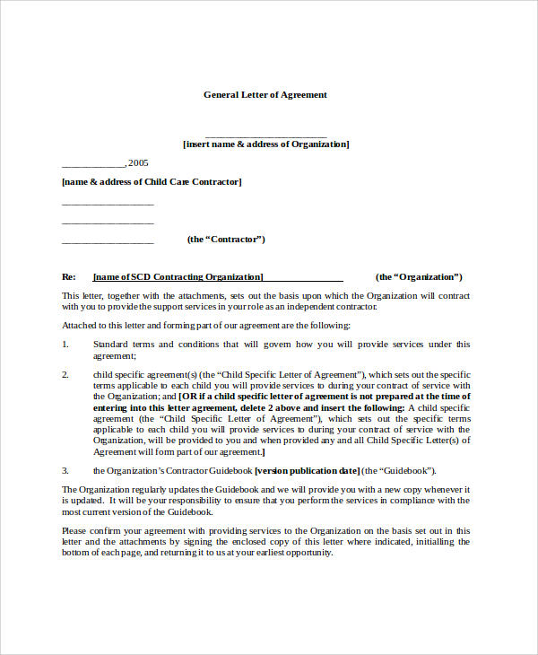 sample general letter of agreement