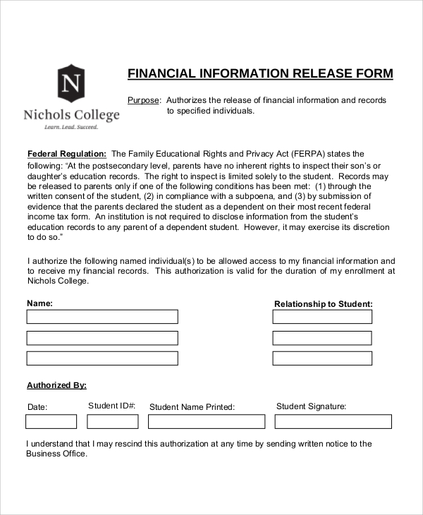 financial information release form