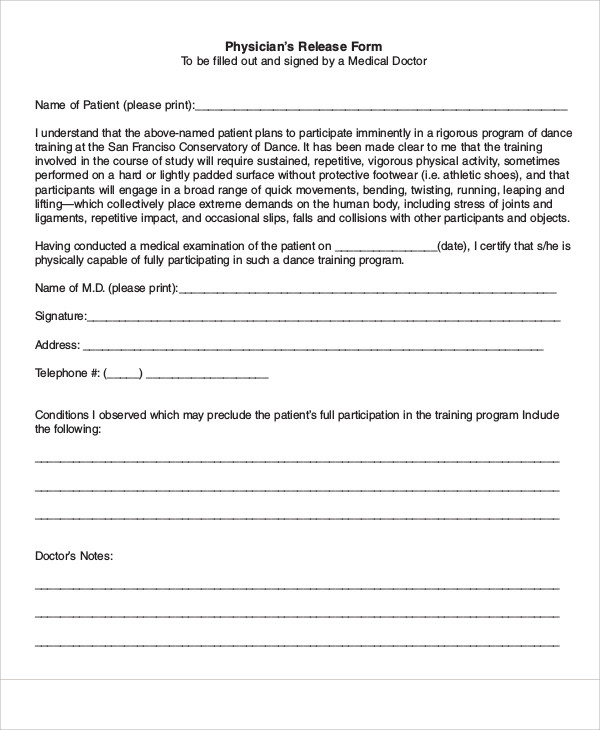 physician medical release form