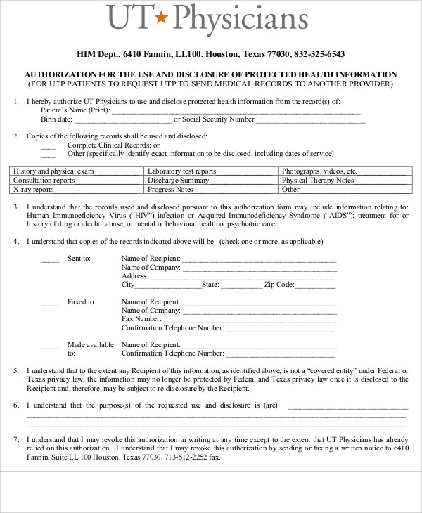 physician medical records release form