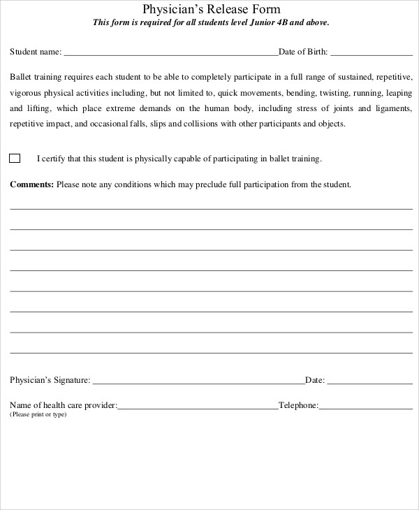 student physician release form