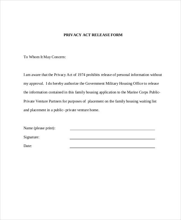 privacy act release form example