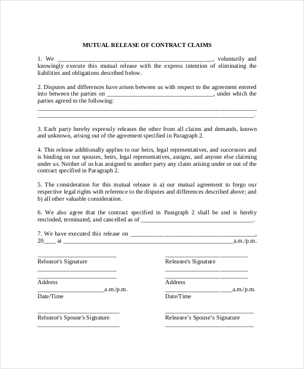 contract release of claims form