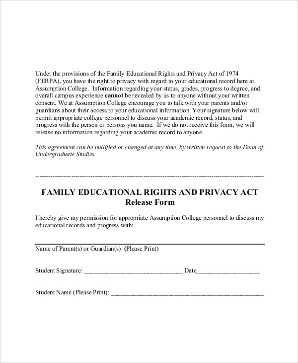 family educational rights and privacy act release form